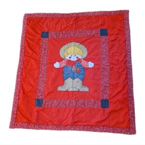 70's Vintage Handmade Baby Qilt Blanket Cowboy Patchwork Red, White & Blue USA